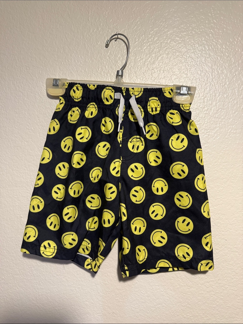 Black Kids Shorts with Yellow Smiley Face Print